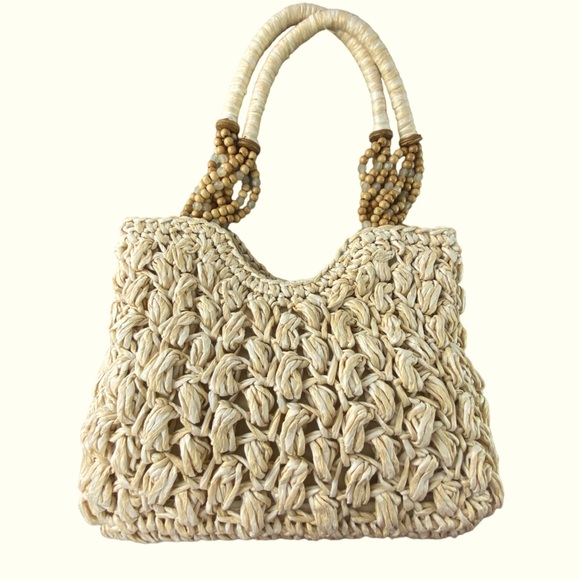 Cappelli straw rattan weaved beaded summer hobo bag - Picture 2 of 8